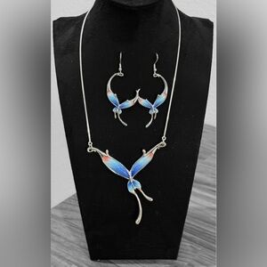 Vintage Franz Collection hand-painted porcelain butterfly necklace & earring set